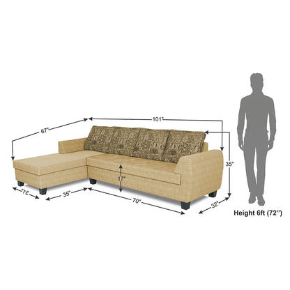 Adorn India Raiden Crafty L Shape 6 Seater Sofa Set with Center Table (Left Hand Side) (Beige) (3 Year Warranty)