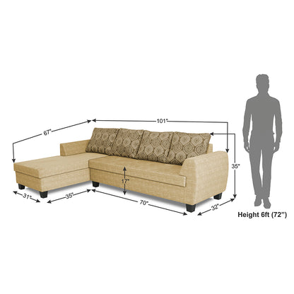 Adorn India Raiden Damask L Shape 6 Seater Sofa Set with Center Table (Left Hand Side) (Beige) (3 Year Warranty)