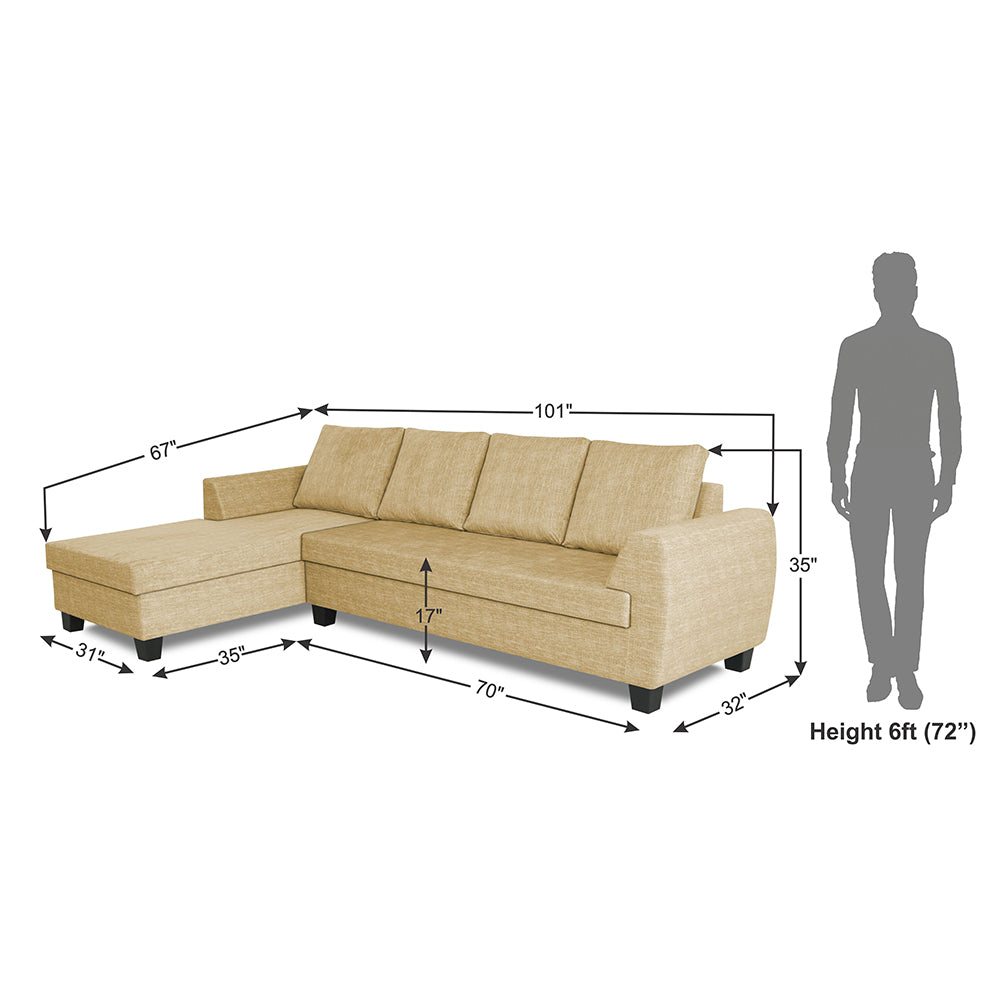 Adorn India Raiden Decent Premium L Shape 6 Seater Sofa Set with Center Table (Left Hand Side) (Beige) (3 Year Warranty)