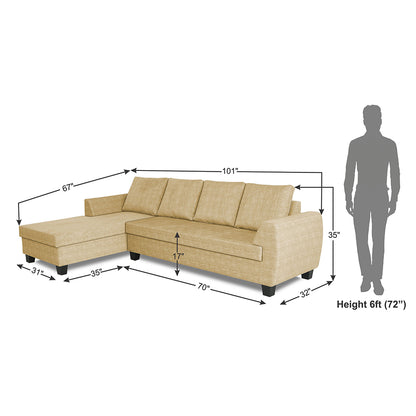 Adorn India Raiden Decent Premium L Shape 6 Seater Sofa Set with Center Table (Left Hand Side) (Beige) (3 Year Warranty)