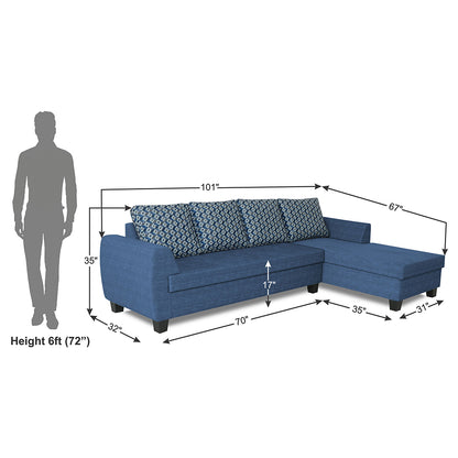 Adorn India Raiden Bricks Premium L Shape 6 Seater Sofa Set with Center Table (Right Hand Side) (Blue) (3 Year Warranty)
