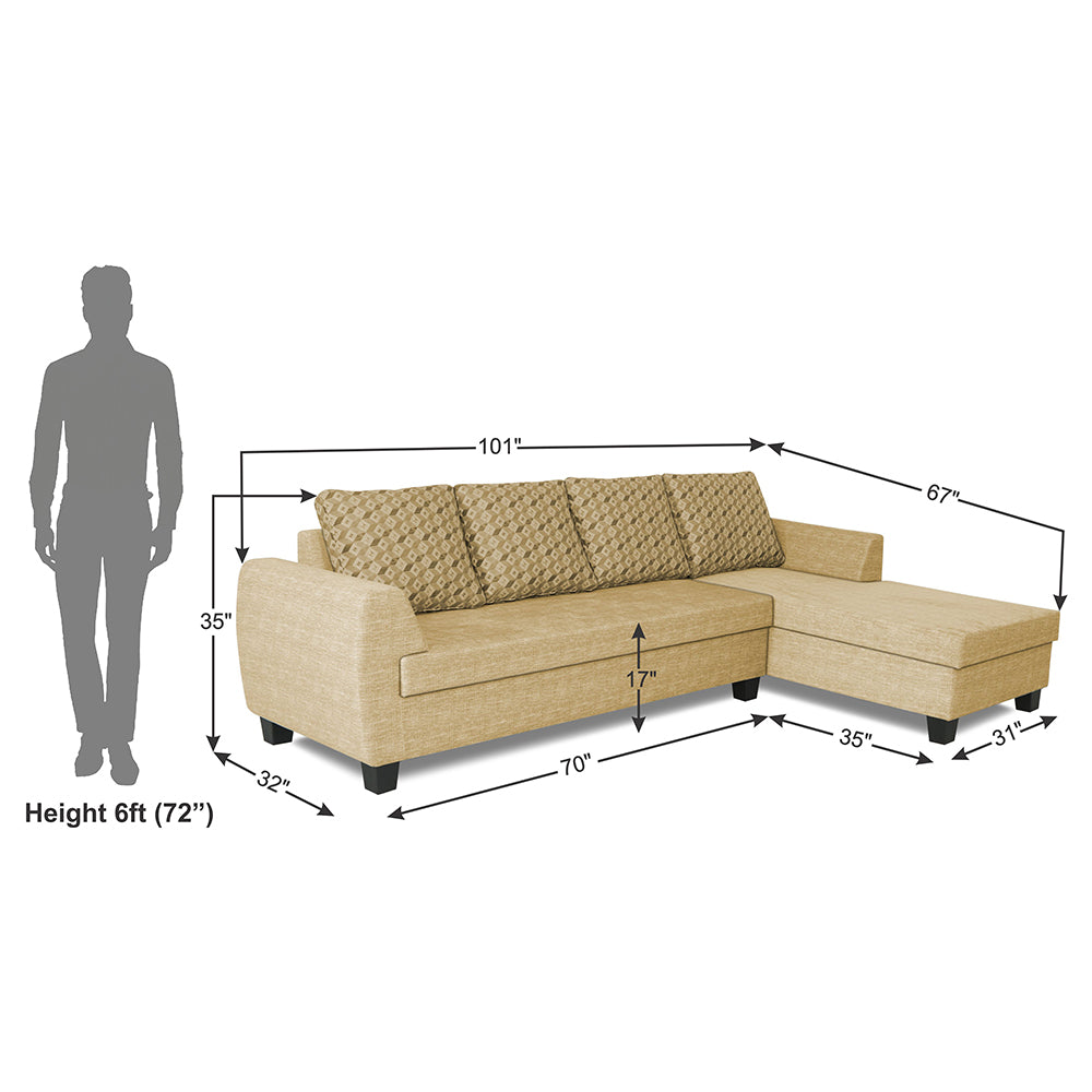 Adorn India Raiden Bricks Premium L Shape 6 Seater Sofa Set with Center Table (Right Hand Side) (Beige) (3 Year Warranty)