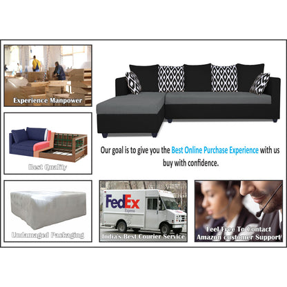 Adorn India Zink Straight line L Shape 6 Seater Sofa Rhombus Cushion (Left Side Handle)(Grey & Black)