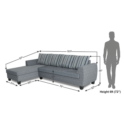 Adorn India Raiden Stripes L Shape 6 Seater Sofa Set with Center Table (Left Hand Side) (Grey) (3 Year Warranty)