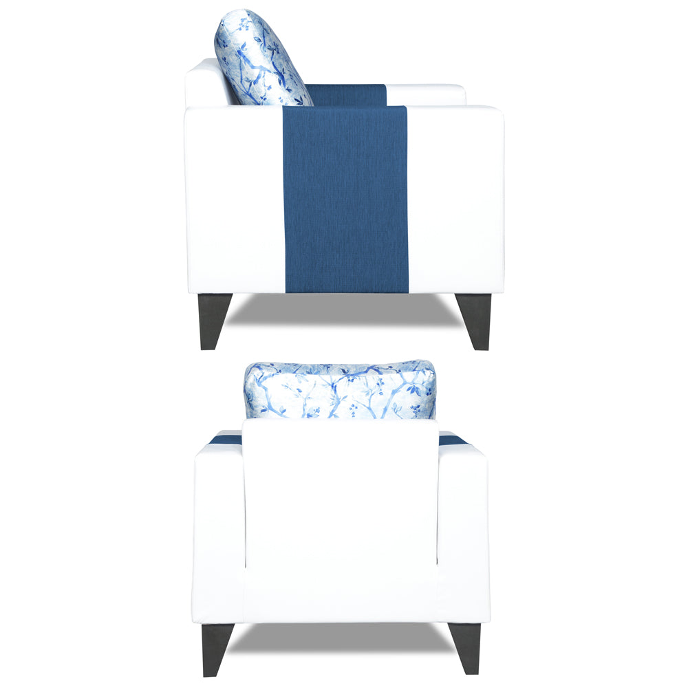 Adorn India Ashley Digitel Print Leatherette Fabric 3-1-1 Five Seater Sofa Set (Blue & White) (3 Year Warranty)