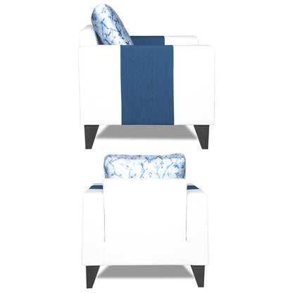 Adorn India Ashley Digitel Print Leatherette Fabric 3-1-1 Five Seater Sofa Set (Blue & White) (3 Year Warranty)