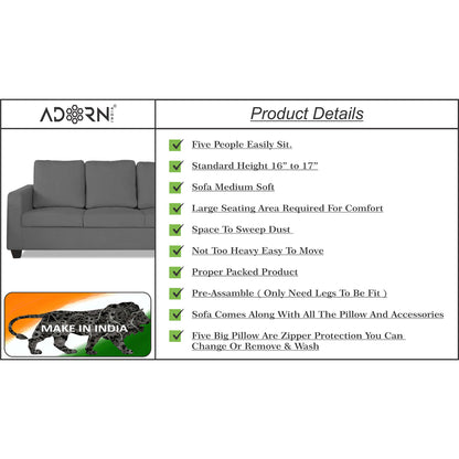 Adorn India Wood Russell 3-1-1 Five Seater Sofa Set (Grey)