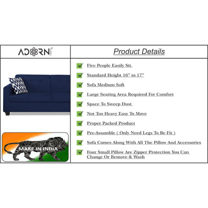 Adorn India Blazer 3-1-1 Five Seater Sofa Set (Blue, Wood)