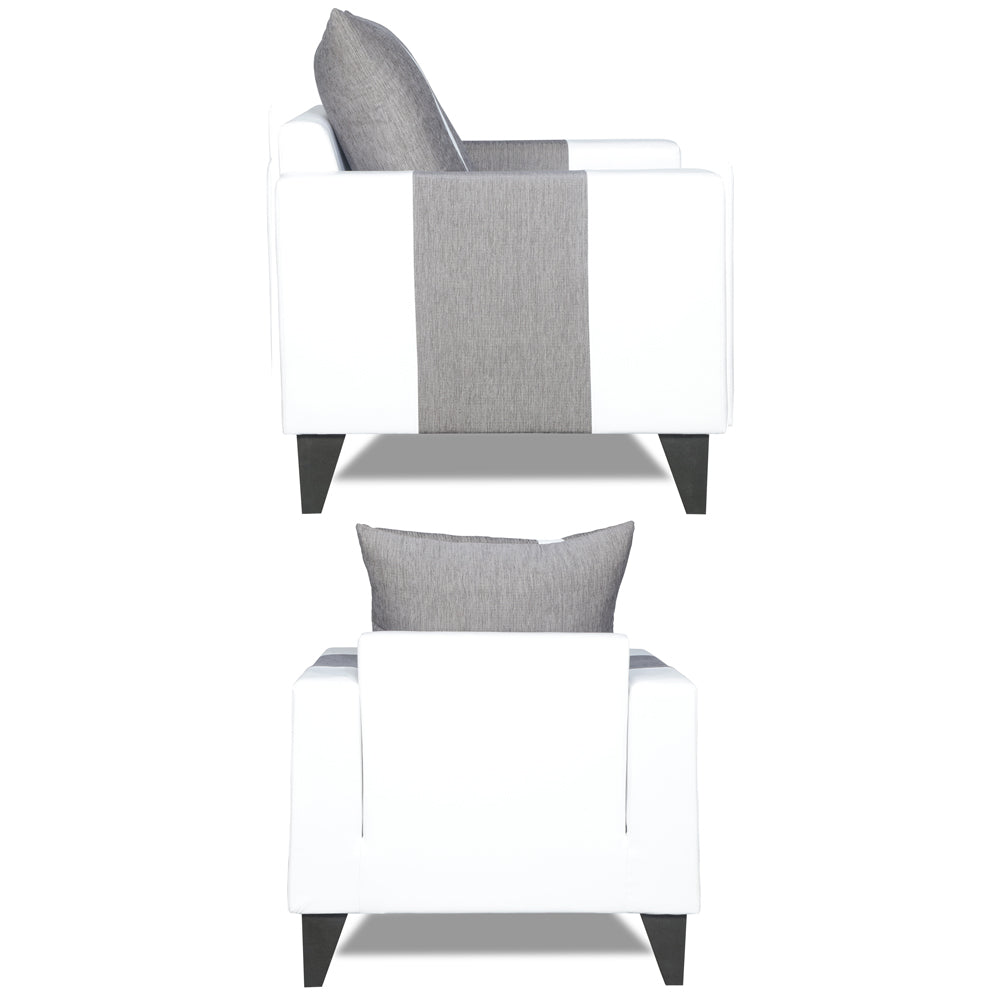 Adorn India Ashley Stripes Leatherette Fabric 3-1-1 Five Seater Sofa Set (Grey & White) (3 Year Warranty)