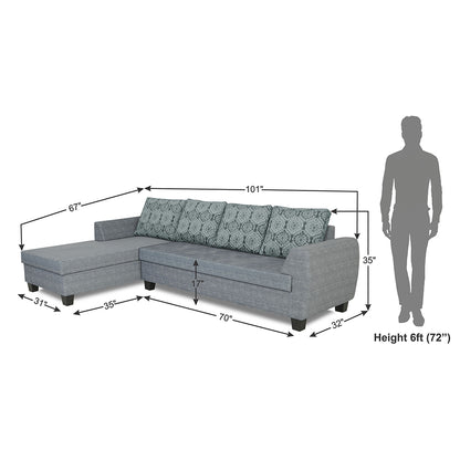 Adorn India Raiden Damask L Shape 6 Seater Sofa Set with Center Table (Left Hand Side) (Grey) (3 Year Warranty)