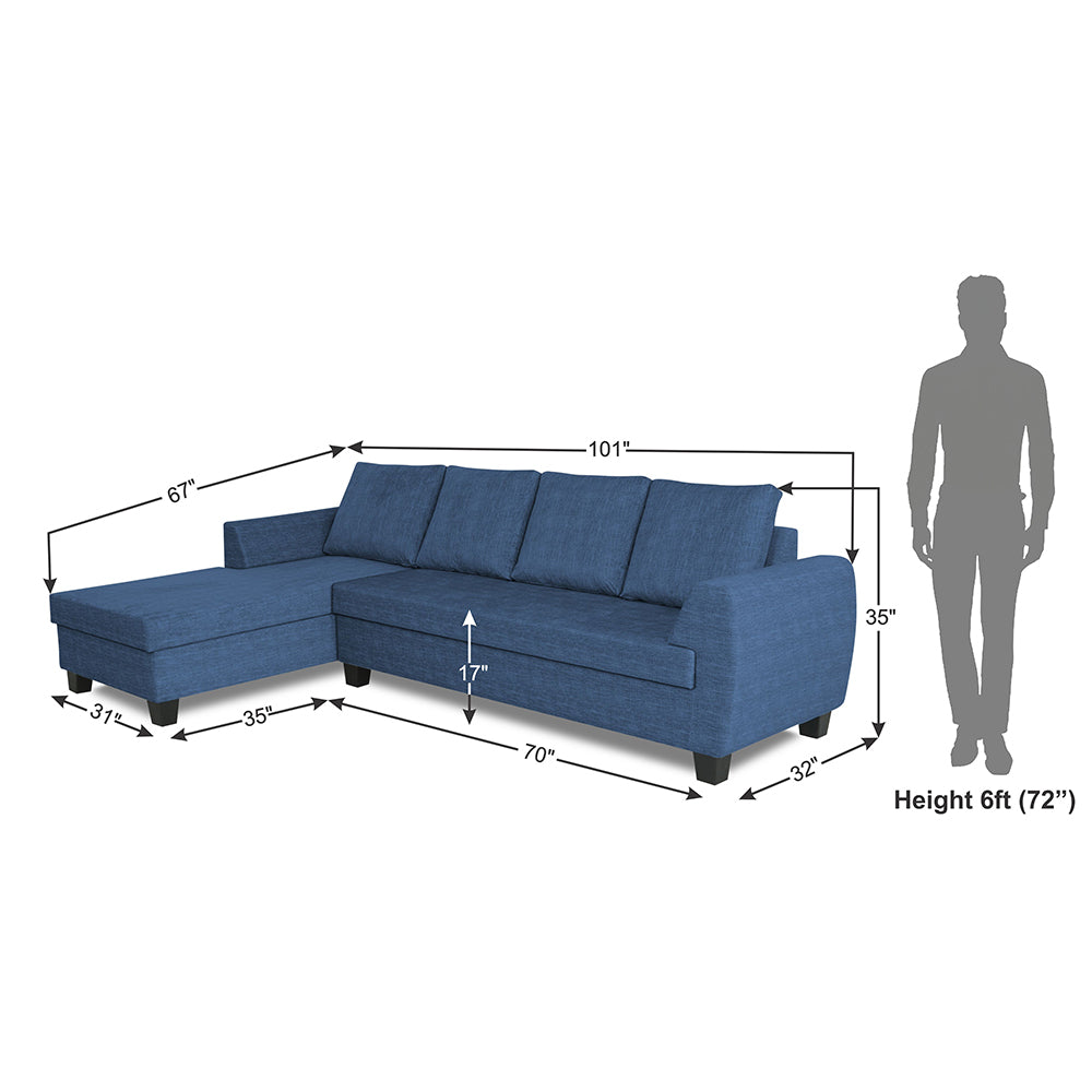 Adorn India Raiden Decent Premium L Shape 6 Seater Sofa Set with Center Table (Left Hand Side) (Blue) (3 Year Warranty)