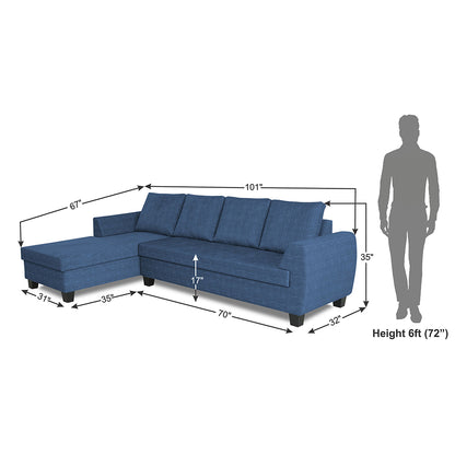 Adorn India Raiden Decent Premium L Shape 6 Seater Sofa Set with Center Table (Left Hand Side) (Blue) (3 Year Warranty)