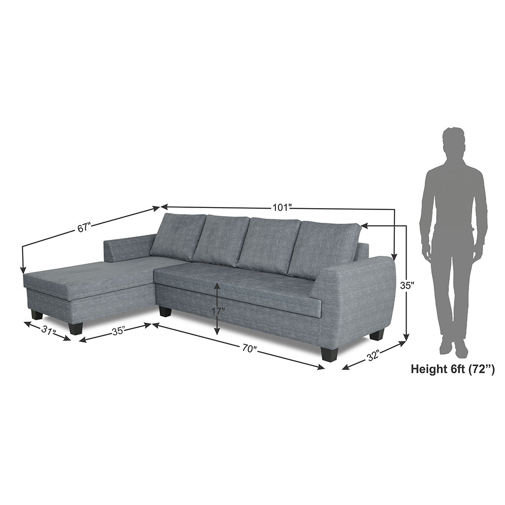 Adorn India Raiden Decent Premium L Shape 6 Seater Sofa Set with Center Table (Left Hand Side) (Grey) (3 Year Warranty)