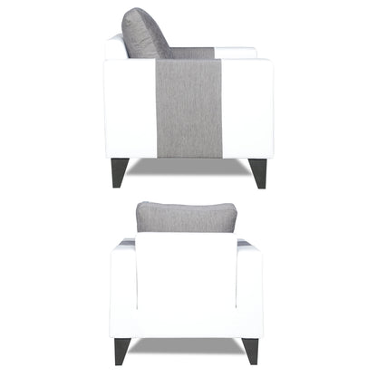 Adorn India Ashley Plain Leatherette Fabric 3-1-1 Five Seater Sofa Set (Grey & White) (3 Year Warranty)