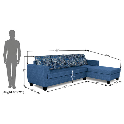 Adorn India Raiden Crafty L Shape 6 Seater Sofa Set with Center Table (Right Hand Side) (Blue) (3 Year Warranty)
