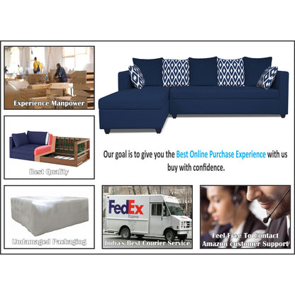 Adorn India Zink Straight line L Shape 5 Seater Sofa Rhombus Cushion (Left Side Handle) Blue
