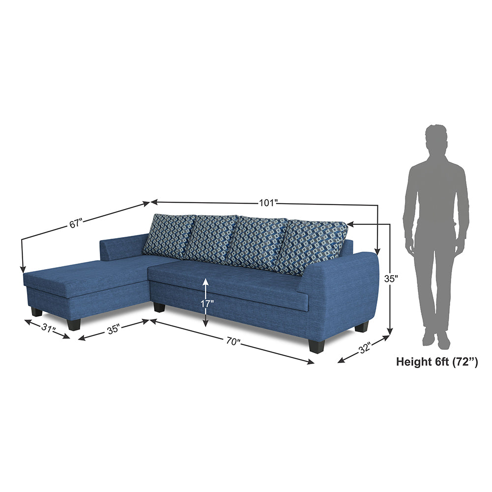 Adorn India Raiden Bricks Premium L Shape 6 Seater Sofa Set with Center Table (Left Hand Side) (Blue) (3 Year Warranty)