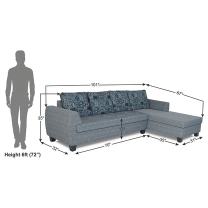 Adorn India Raiden Crafty L Shape 6 Seater Sofa Set with Center Table (Right Hand Side) (Grey) (3 Year Warranty)
