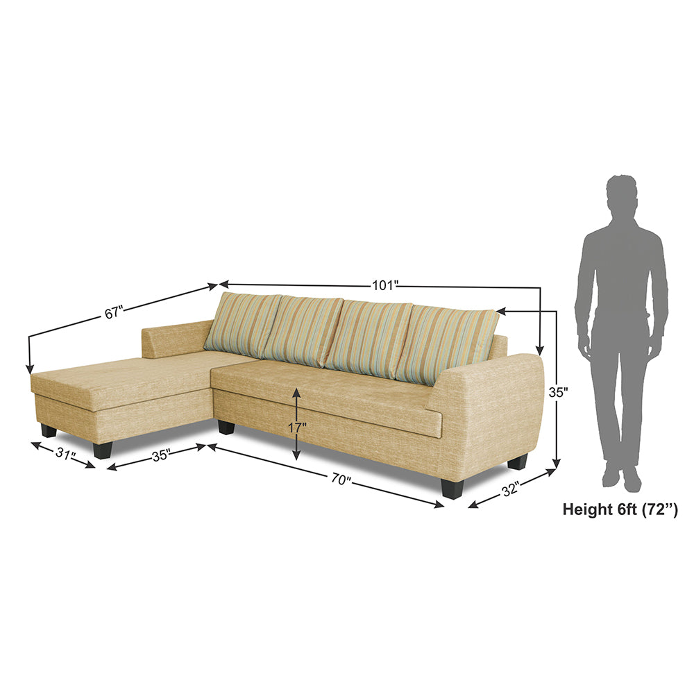 Adorn India Raiden Stripes L Shape 6 Seater Sofa Set with Center Table (Left Hand Side) (Beige) (3 Year Warranty)