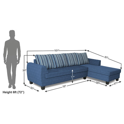 Adorn India Raiden Stripes L Shape 6 Seater Sofa Set with Center Table (Right Hand Side) (Blue) (3 Year Warranty)
