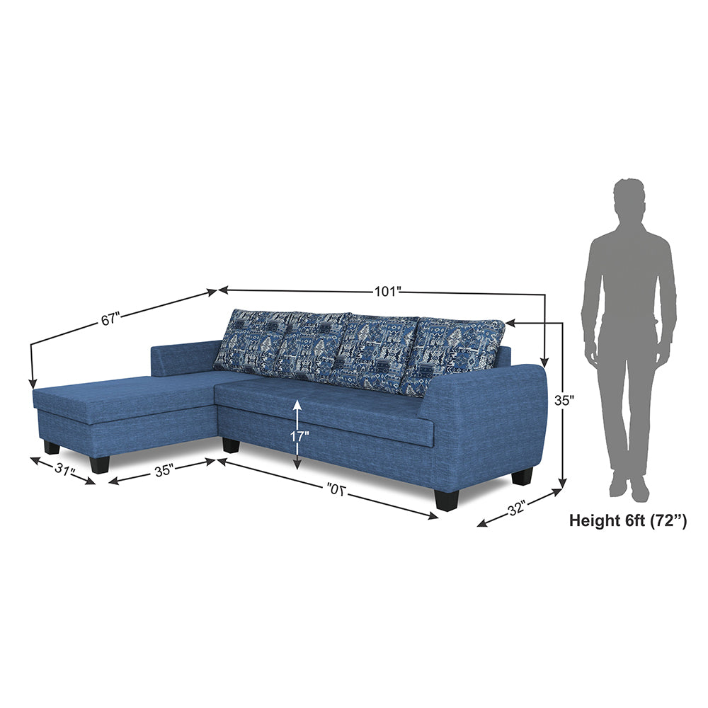 Adorn India Raiden Crafty L Shape 6 Seater Sofa Set with Center Table (Left Hand Side) (Blue) (3 Year Warranty)