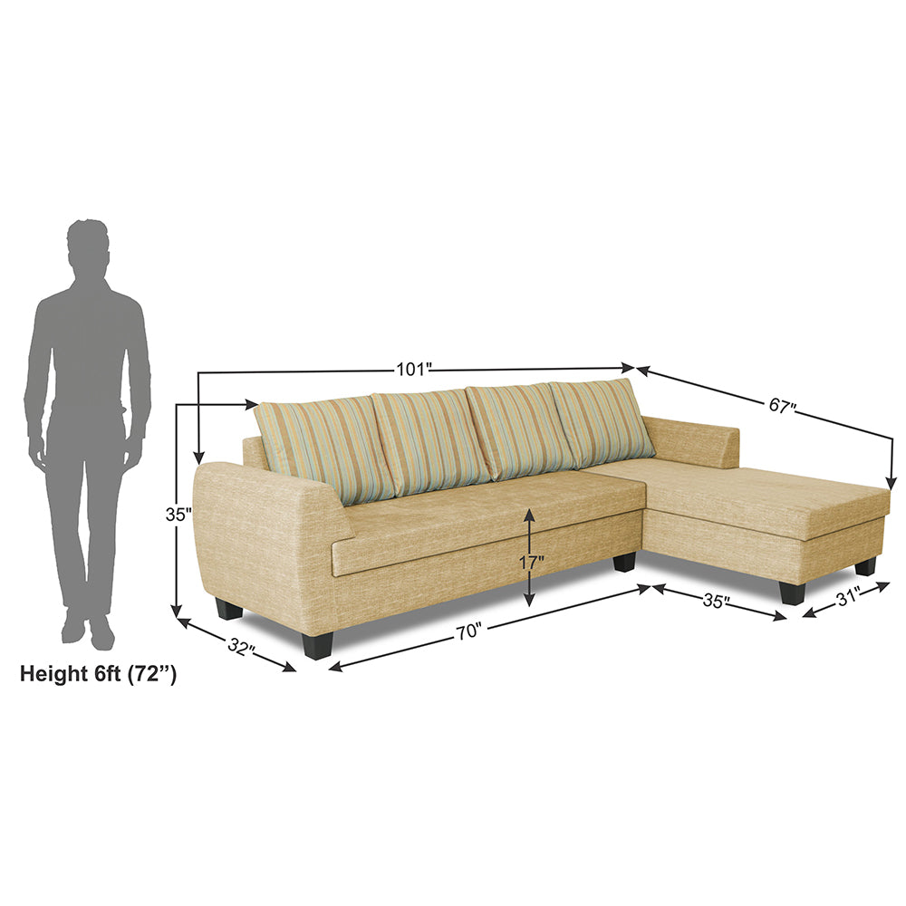 Adorn India Raiden Stripes L Shape 6 Seater Sofa Set with Center Table (Right Hand Side) (Beige) (3 Year Warranty)