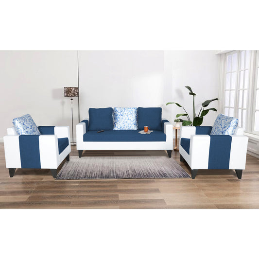 Adorn India Ashley Digitel Print Leatherette Fabric 3-1-1 Five Seater Sofa Set (Blue & White) (3 Year Warranty)