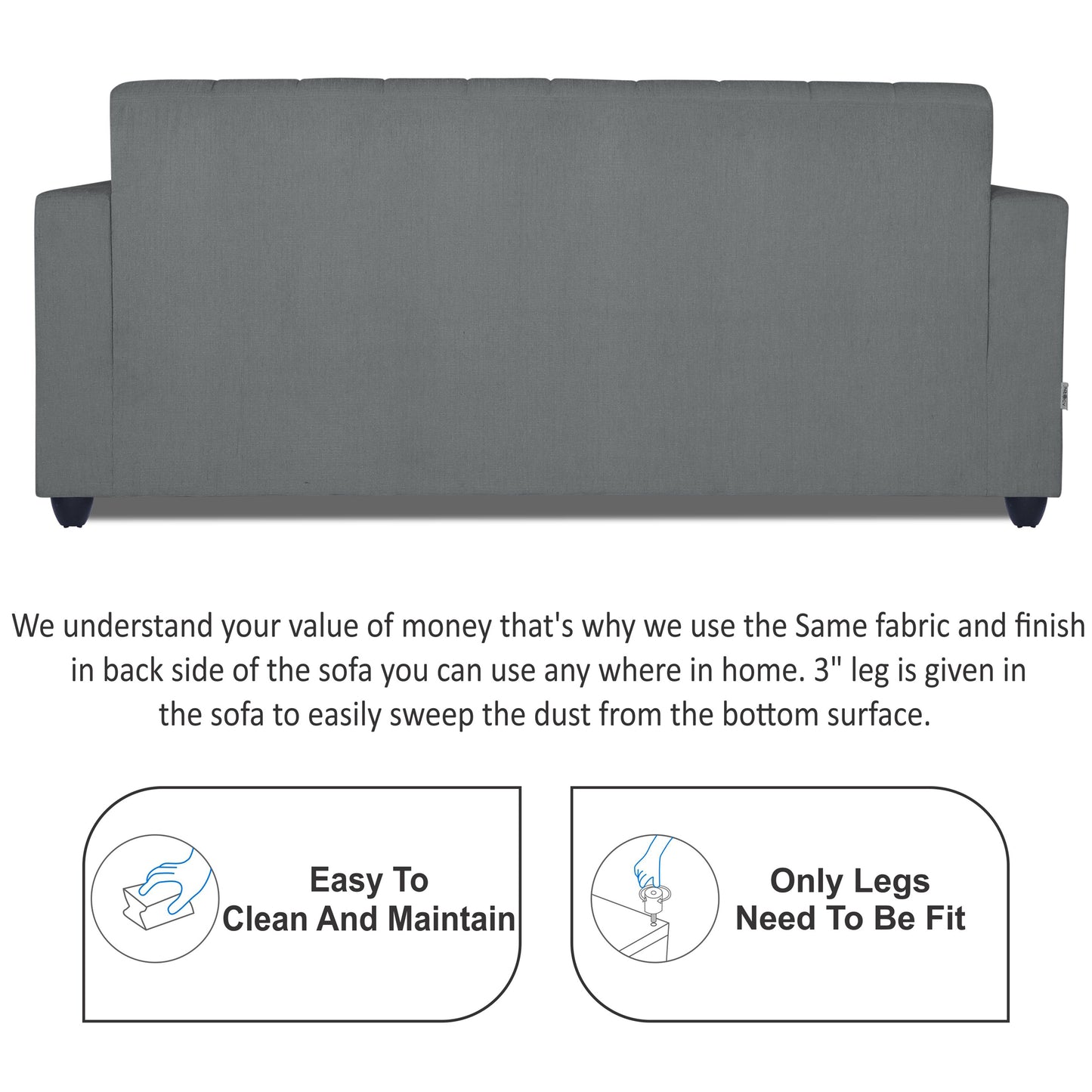 Adorn India Rio Highback 3 Seater Sofa (Grey) (3 Year Warranty)