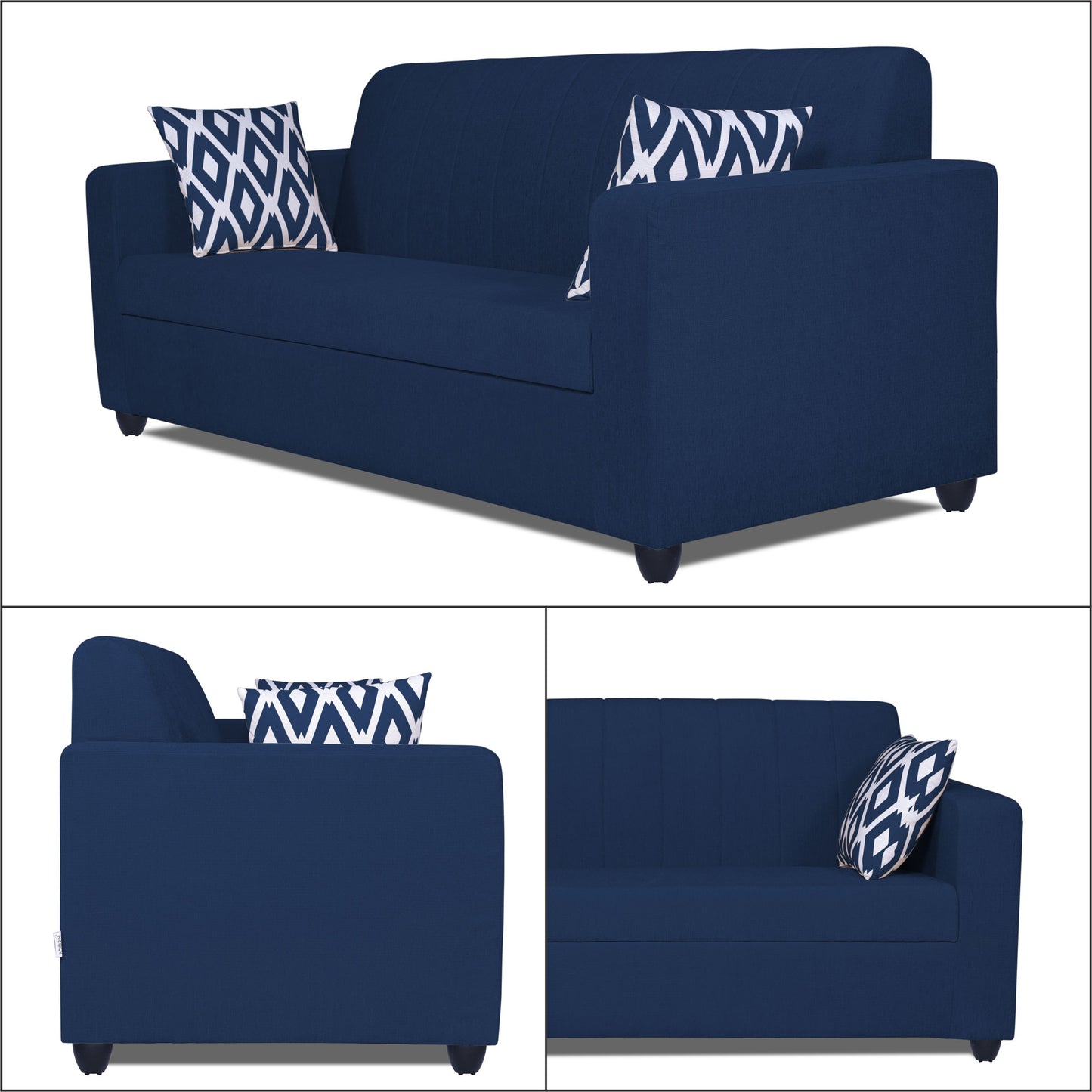Adorn India Rio Highback 3 Seater Sofa (Blue) (3 Year Warranty)