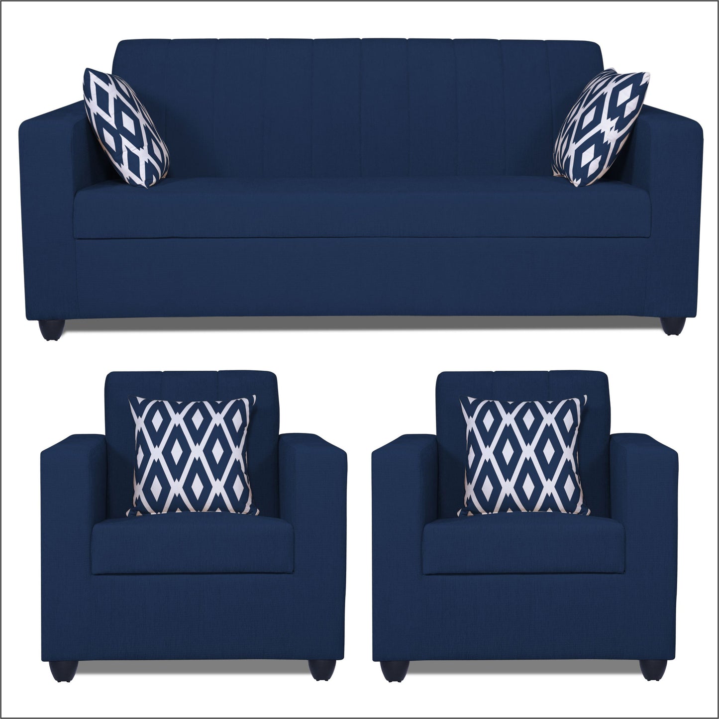 Adorn India Rio HighBack 3+1+1 5 Seater Sofa Set (Blue) (3 Year Warranty)