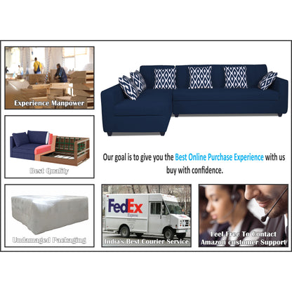 Adorn India Rio Highback L Shape 6 Seater corner Sofa Set (Left Side Handle)(Blue) (3 Year Warranty)