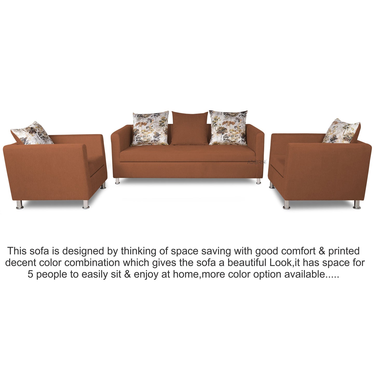 Adorn India Alita 3-1-1 Compact 5 Seater Sofa Set (Rust)