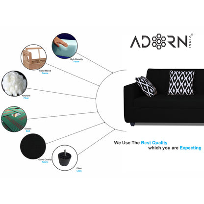 Adorn India Rio HighBack L Shape 6 Seater Sofa Set (Right Hand Side) (Black) (3 Year Warranty)