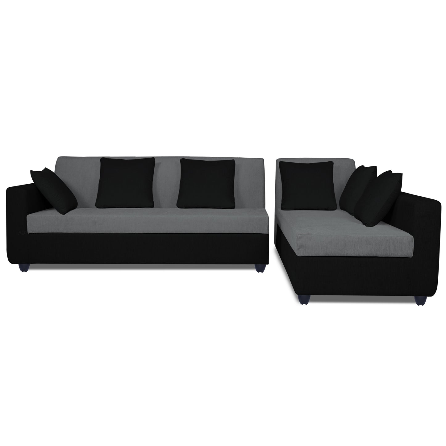 Adorn India Rio Decent L Shape 6 Seater coner Sofa Set (Right Side Handle) (Grey & Black) (3 Year Warranty)