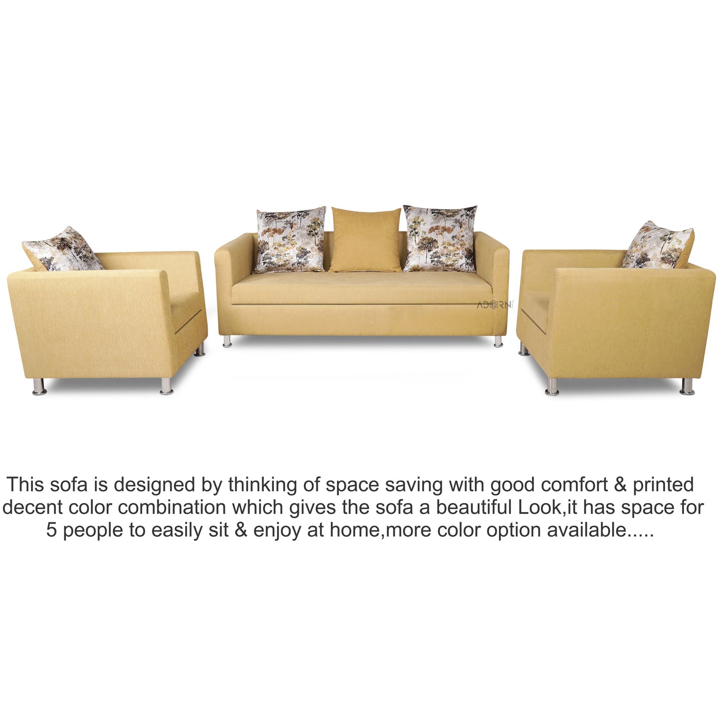 Adorn India Alita 3-1-1 Compact 5 Seater Sofa Set (Beige), Wood, Foam