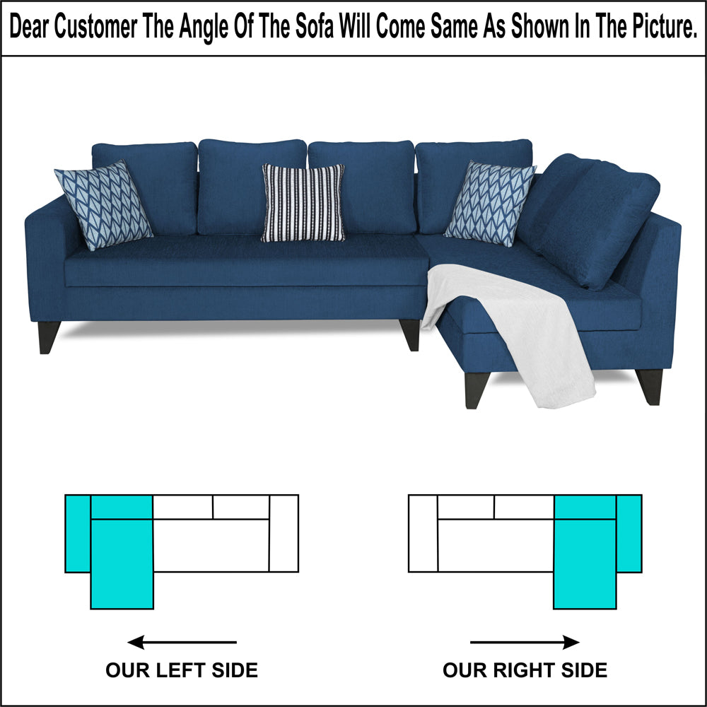 Adorn India Bryson L Shape 6 Seater Sofa Set Plain (Right Hand Side) (Blue) (3 Year Warranty)