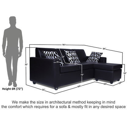 Adorn India Monteno Leatherette Modular 4 Seater Sofa Set (Black) (3 Year Warranty)