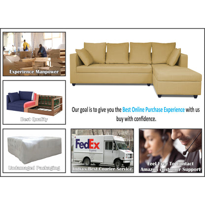 Adorn India Zink Straight line L Shape 6 Seater Sofa Plain Cushion (Beige)