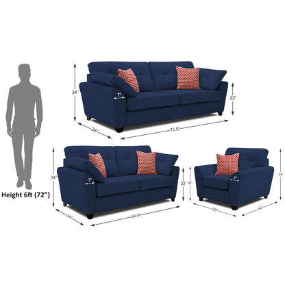 Adorn India Moris 3+2+1 6 Seater Sofa Set (Blue) (3 Year Warranty)