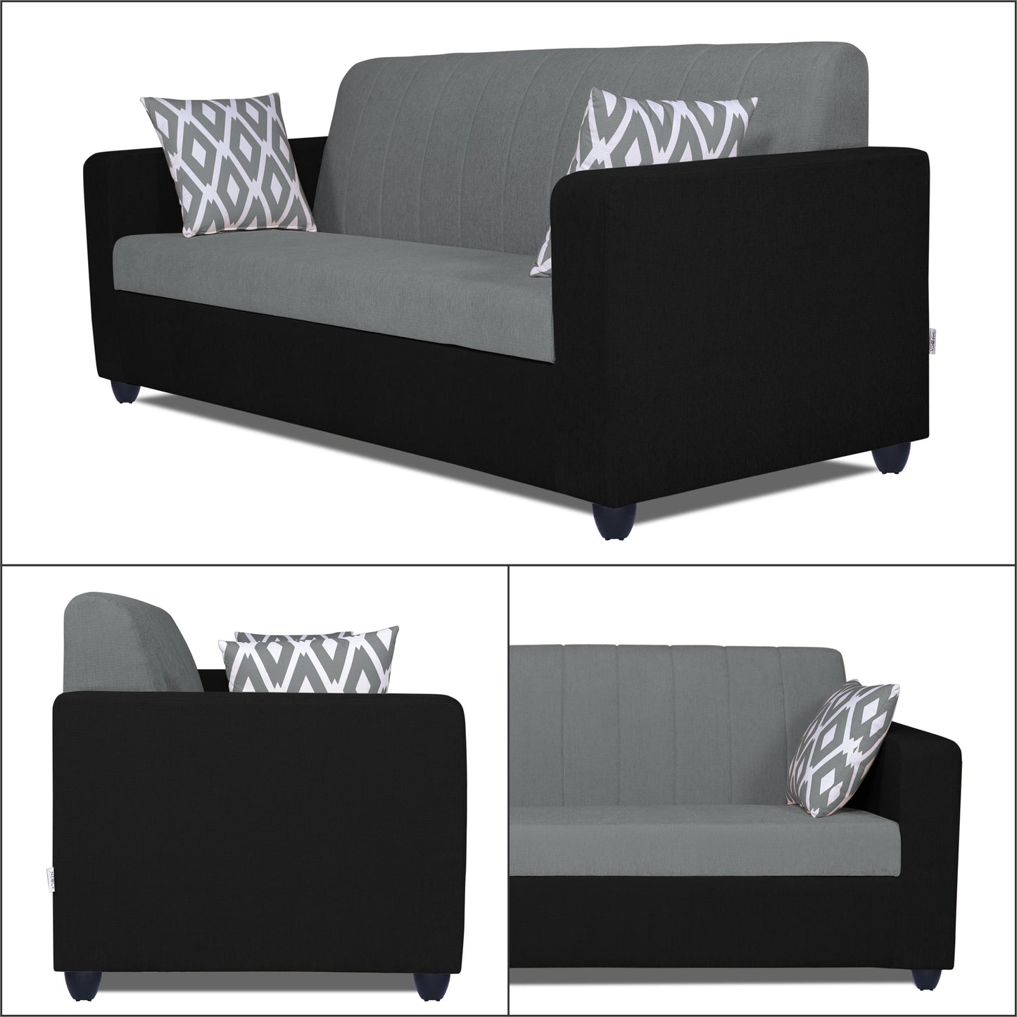 Adorn India Rio Highback 3-1-1 5 Seater Sofa Set (Black & Grey)