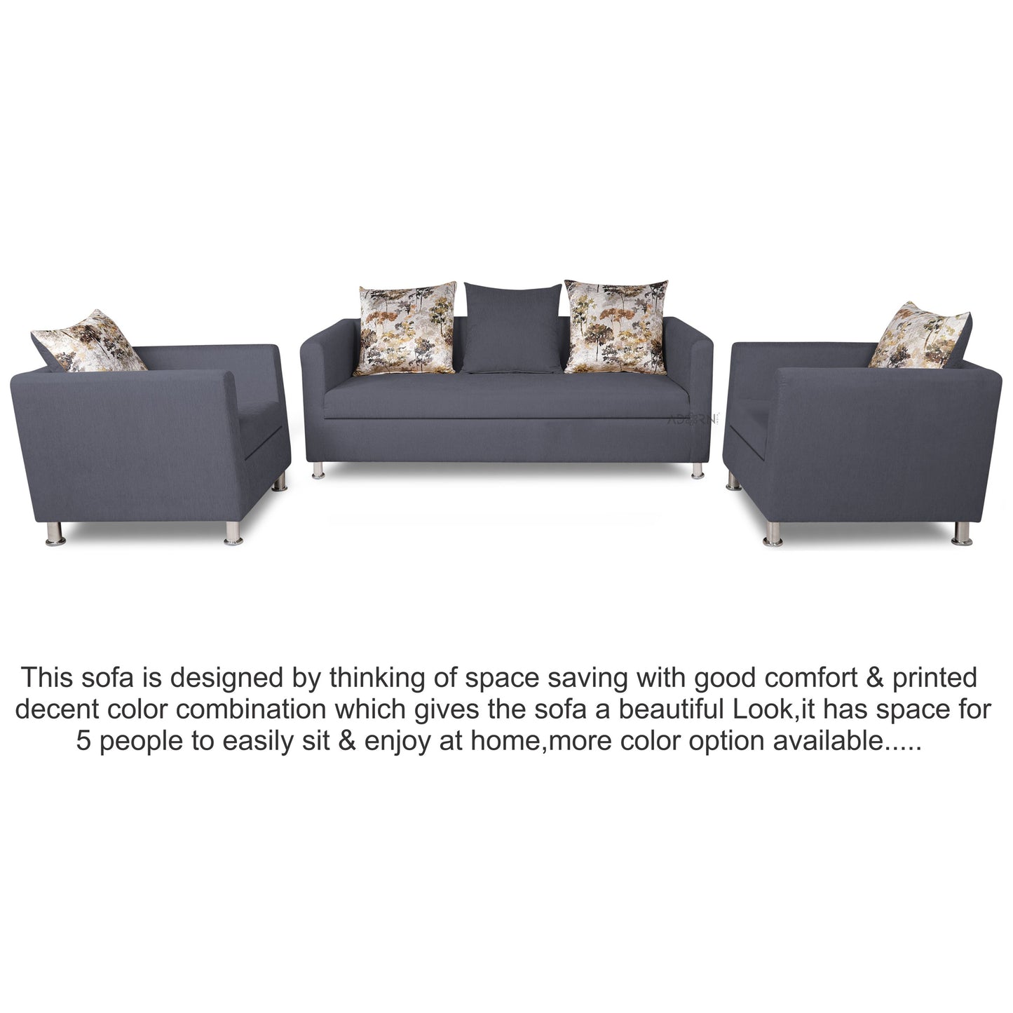 Adorn India Alita 3-1-1 Compact 5 Seater Sofa Set (Dark Grey), Wood, Foam