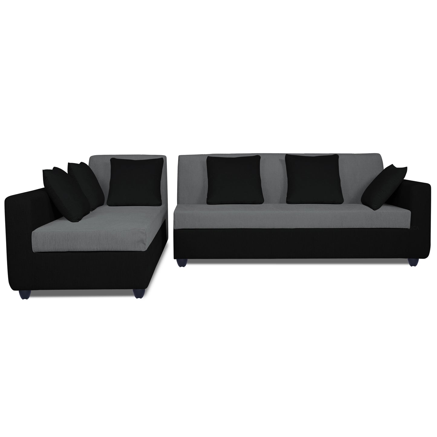 Adorn India Rio Decent L Shape 6 Seater Left Side Handle Corner Sofa Set (Grey and Black) (3 Year Warranty)