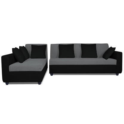 Adorn India Rio Decent L Shape 6 Seater Left Side Handle Corner Sofa Set (Grey and Black) (3 Year Warranty)