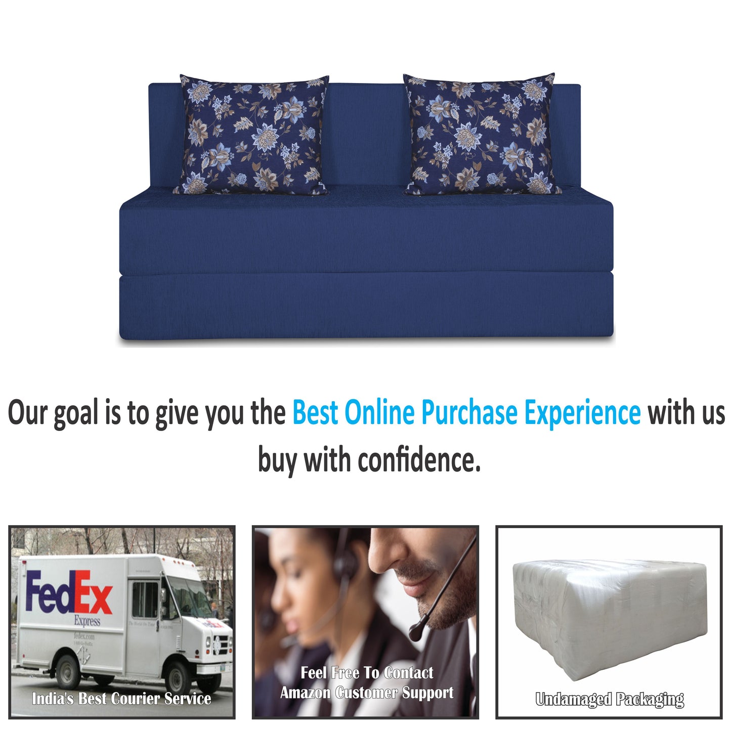 Adorn India Easy Two Seater Sofa Cum Bed Floral '4 x 6' (Blue), Foam