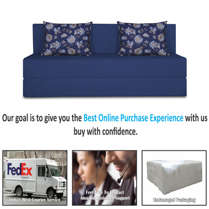 Adorn India Easy Three Seater Sofa Cum Bed Floral '5 x 6' (Blue), Foam
