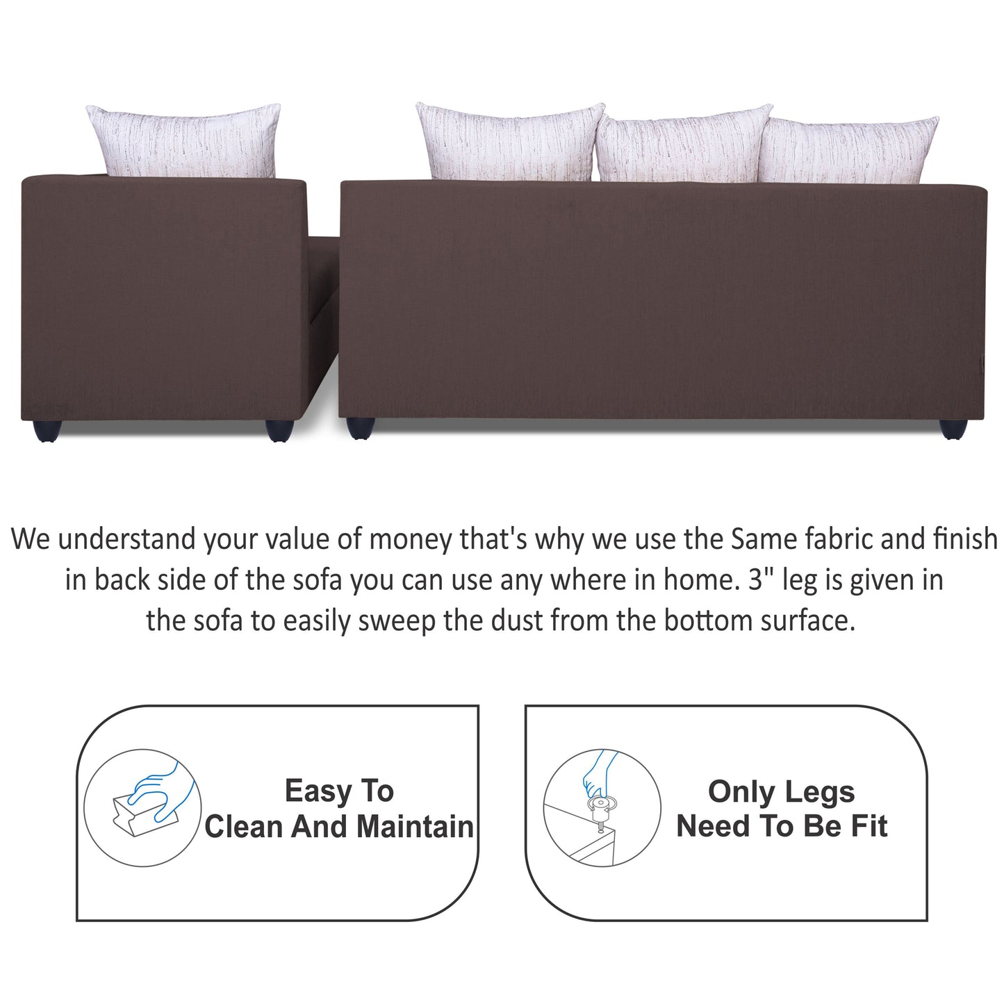 Adorn India Zink Straight line L Shape 6 Seater Sofa Wave Cushion (Brown)