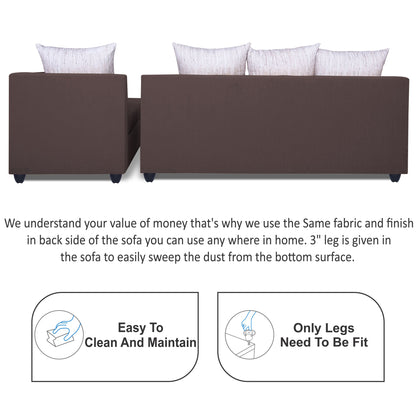 Adorn India Zink Straight line L Shape 6 Seater Sofa Wave Cushion (Brown)