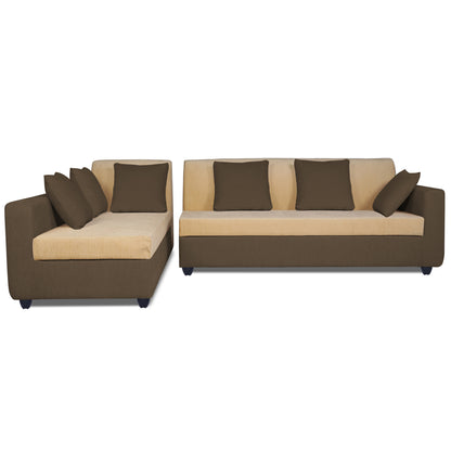 Adorn India Rio Decent L Shape 6 Seater Corner Sofa Set Left Side Handle (Brown and Beige) (3 Year Warranty)
