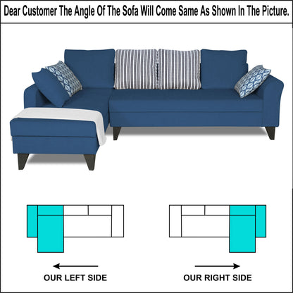 Adorn India Maddox L Shape Left Hand Side Stripes 6 Seater Sofa Set (Blue) (3 Year Warranty)