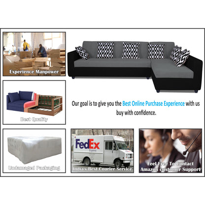 Adorn India Rio Highback L Shape 5 Seater coner Sofa Set (Grey & Black)(3 Year Warranty)